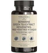 VINATURA Berberine 500mg & Ceylon Cinnamon, Red Yeast Rice CoQ10 Green Tea Extract *USA Made & Te...