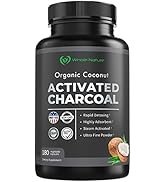 Coconut Activated Charcoal Capsules, 180 Charcoal Pills, Detox, Teeth Whitening, Reduce Constipat...