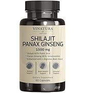 VINATURA Shilajit Pure Himalayan (60% Fulvic Acid), Panax Ginseng Capsules 1500mg, Shilajit Suppl...